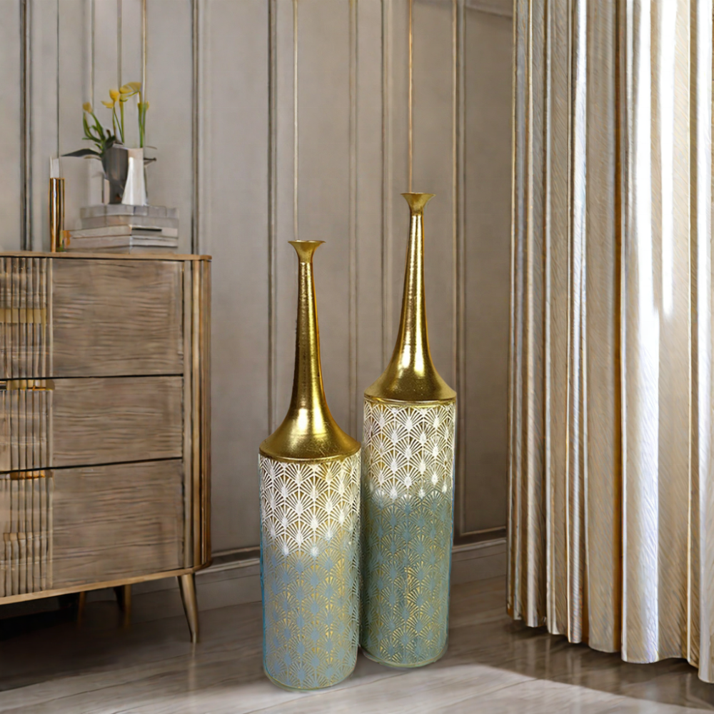 Lander Tall Set of 2 Coastal Big Flowers Vases Metal Farmhouse Rustic Floor Vases for Home Decor