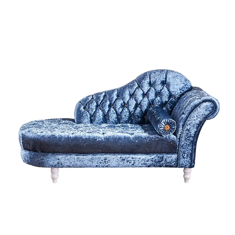 Modern High End Living room Luxury Design Blue Fabric chaise lounge sofa with stool