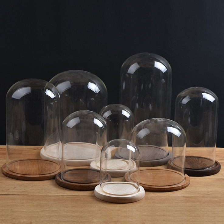 Wedding decor valentine gifts clear preserved rose in glass dome  Led glass dome with wooden base