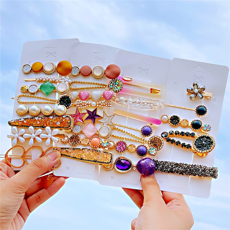 Korean Geometric Transparent Acrylic Resin Hair Clips Set for Women Fashion Flower Barrettes Hairpin Hair Accessories