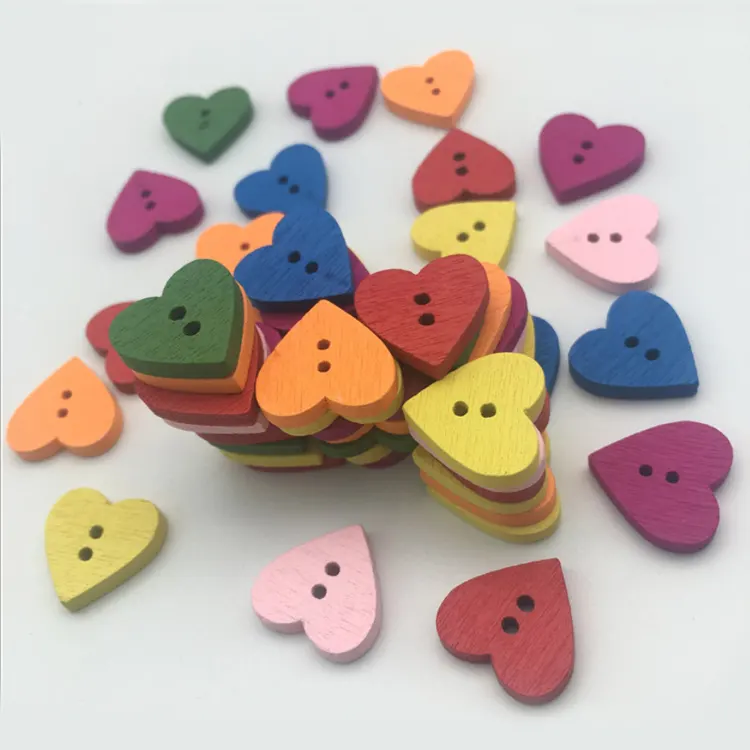 wholesale two holes flat colorful wood heart shaped buttons for baby clothes