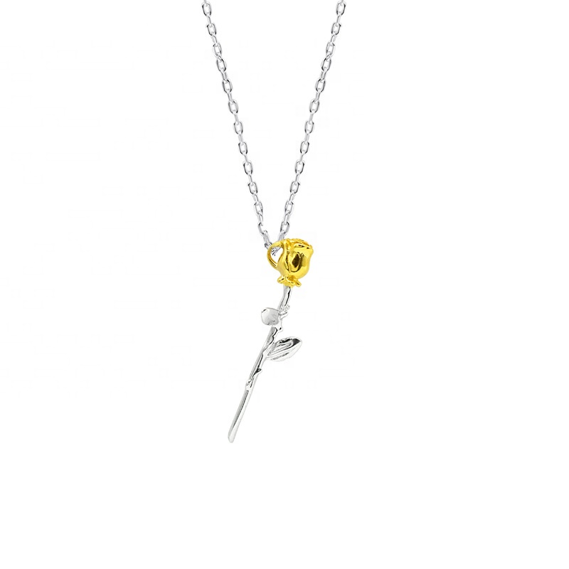 Light Luxury Korean Style 925 Sterling Silver Rose Flower Pendant Necklace 18 K Gold Jewelry For Women