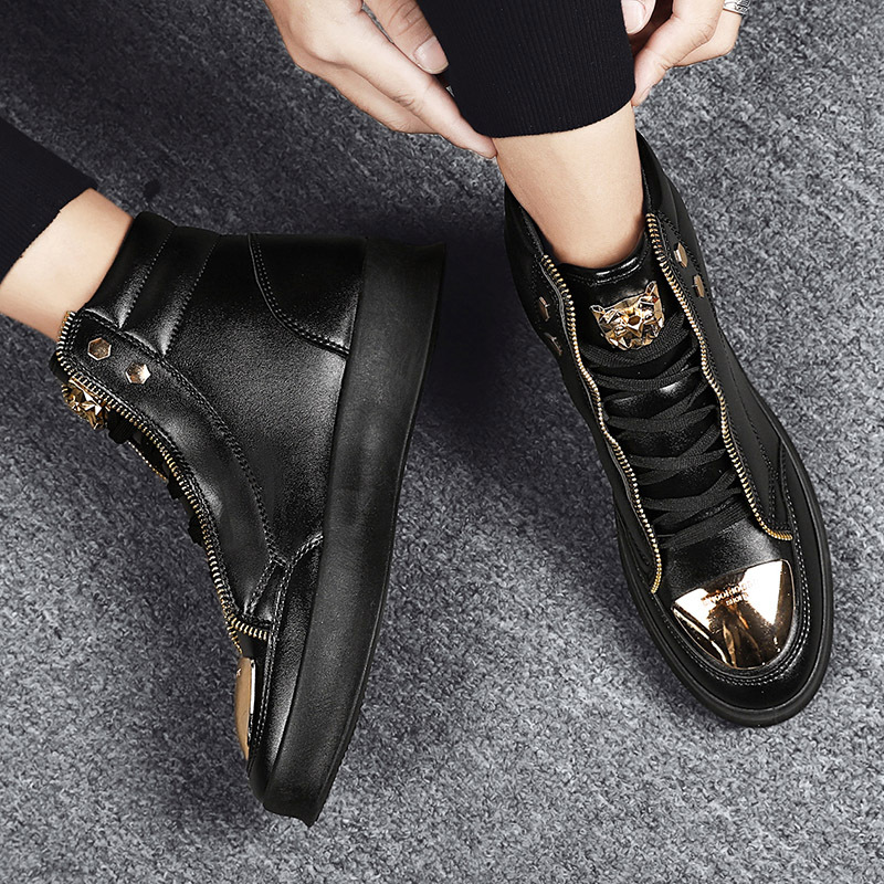 sh10388a Metal toe men shoes 2023 black high top sneakers for men