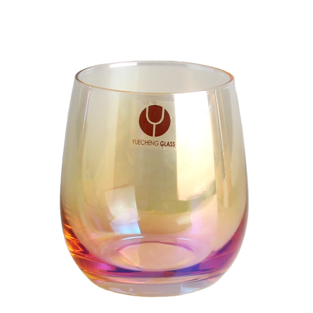 High Quality Ion Plating Amber Glass Tumbler Stemless Wine Glass