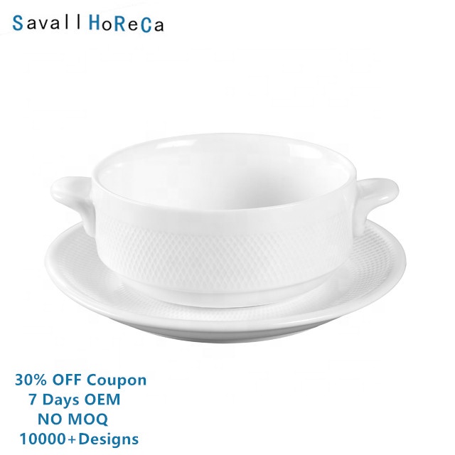Керамическая миска для супа Savall HoReCa OEM с глубокой двойной ручкой, 250 мл, фарфоровая миска для супа с керамической ручкой, мисо, миска для супа с блюдцем