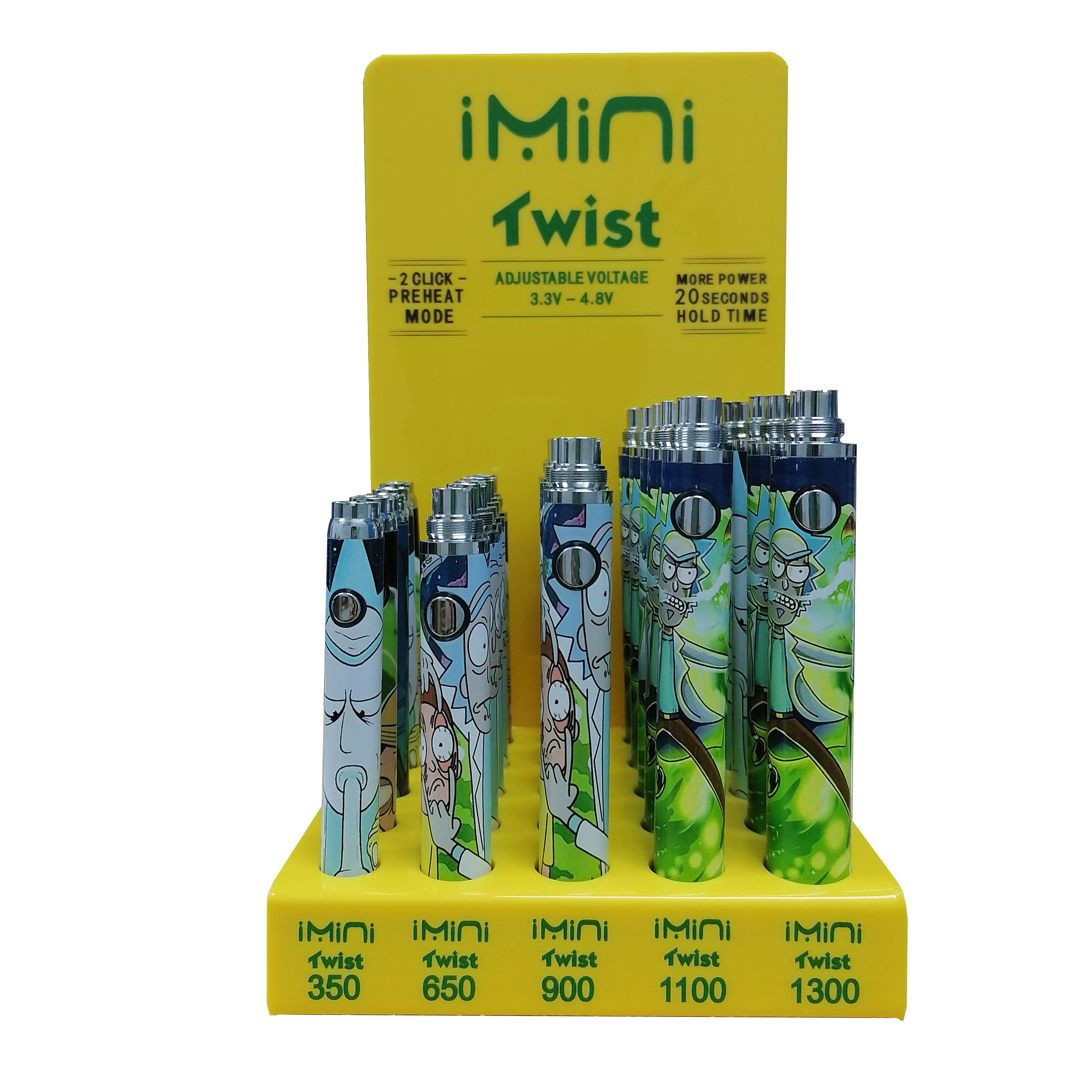 Лидер продаж, тонкая батарея Imini Twist, подогрев CBD, переменное напряжение 510, поворотная батарея с дисплеем