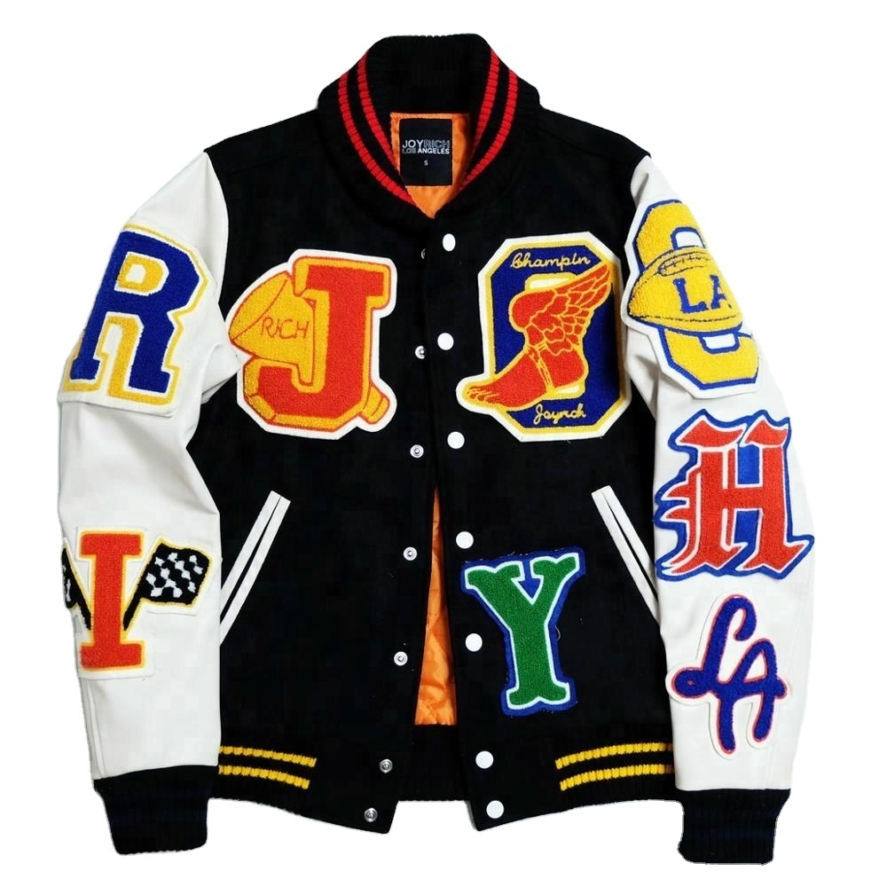 Оригинальная Высококачественная куртка Letterman Varsity с рукавами из натуральной кожи, Высококачественная шерстяная бейсбольная куртка