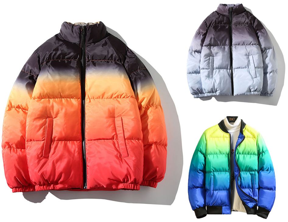 Wholesale All Over Dip Dye Gradient Printed Men's Winter Warm Puffer Down Jacket