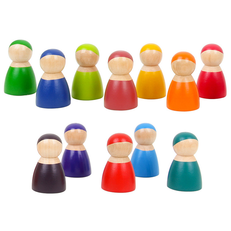 Wholesale kids 12pcs rainbow small wooden man blocks