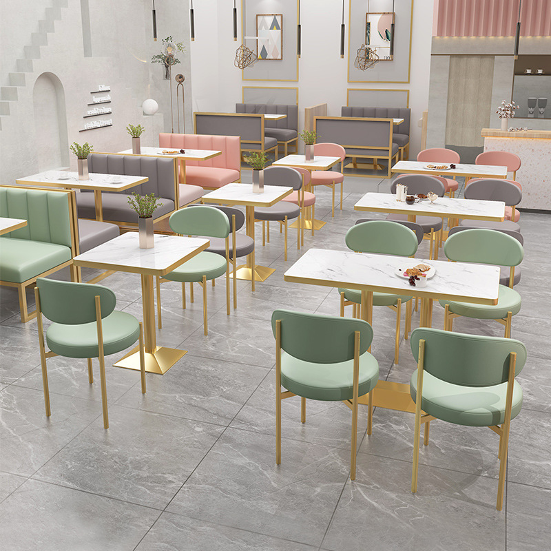 Customized Commercial Furniture Coffee Shop Marble Metal Aluminum Frame Hpl Plywood Dining Table Restaurant Furniture Table