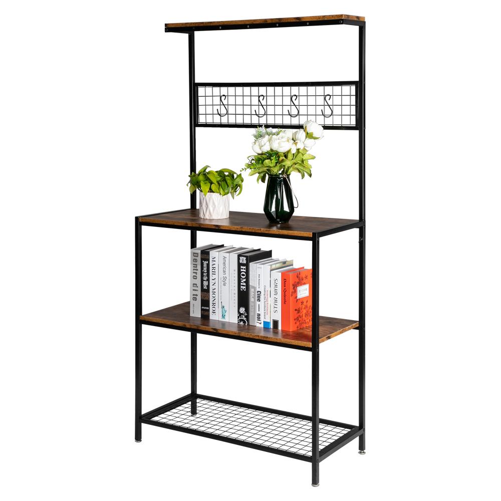 New 3 Tier Kitchen Storage Shelf with Grid Rack Bread Maker Microwave Oven Metal Black Rack
