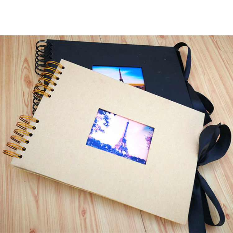 2020 Новый 29,7*21 см 80 страниц DIY крафт фотоальбом с окном для подарков ручной работы Блокнот ручной работы черный страница спиральное сплетение фотоальбом