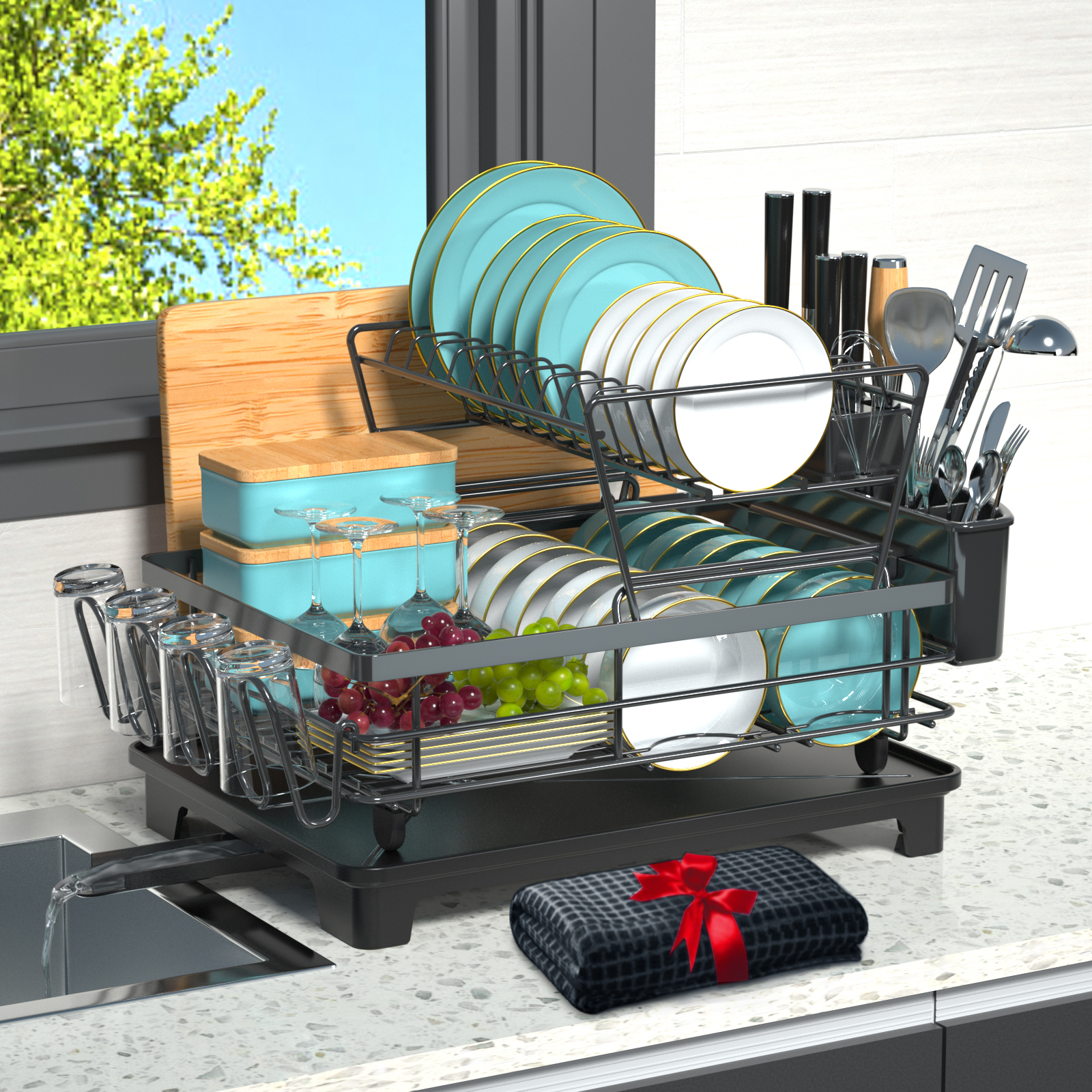 Double Layer Dishes Drainer Dryer Rack Over the Sink 2 Tiers Dish Drying Racks Tableware Drain Basket Dishes Drying Racks