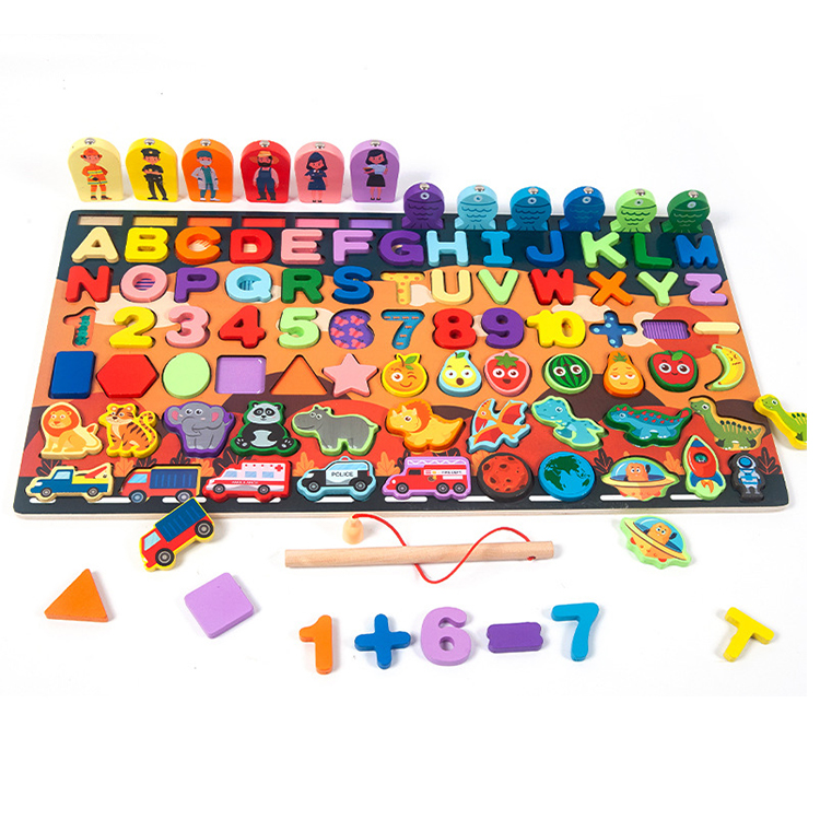 Multi-function Digital Shape Kid Wooden Educational Montessori fishing Count Funny Kids Fish Game Toys