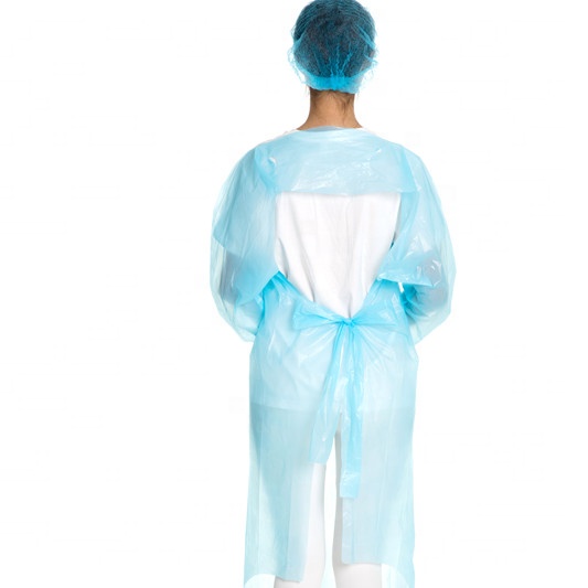 Оптовая продажа мантия изоляции PPE медицинские халаты Одноразовые Хирургические Платье CPE Изоляции Взрослый Фартук с длинными рукавами