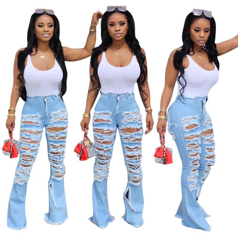 Summer hot sell women ripped stretchy jeans trousers women 2020