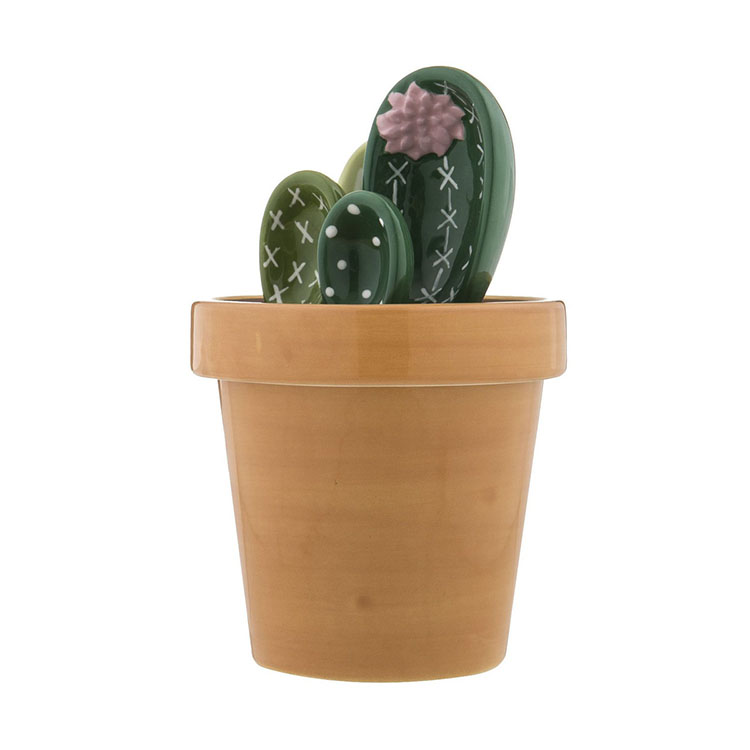 Cool Kitchen Gadgets Tea Measure Shaped Planter Ceramic Cactus Measuring Cup Spoon Set