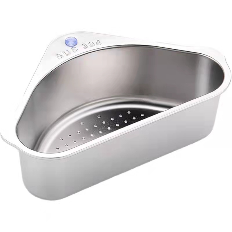 Production kitchen stainless steel triangle sink strainer drain rack vegetable fruit drain basket sink basket with suction cup