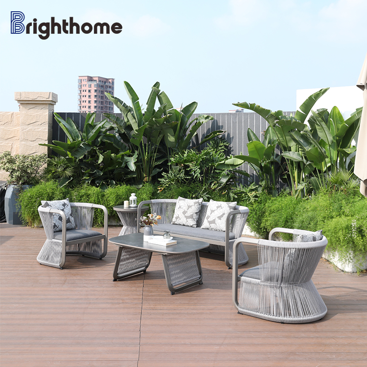 Rope weaving waterproof modern luxury aluminium frame garden furniture outdoor patio sofa set