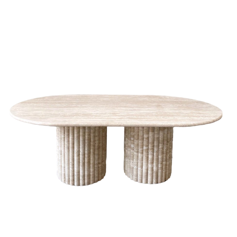 New modern home beige stone oval natural tea coffee dining travertine table