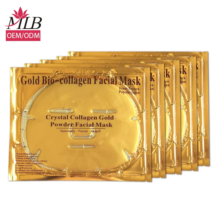 Hot bio-collagen hydrating facemask crystal gold powder collagen products mascarillasl facial mask golden infused face mask