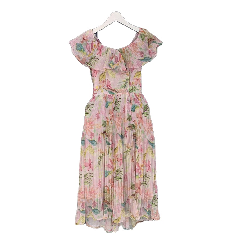 Summer new style fashion temperament flower print chiffon casual dress medium length