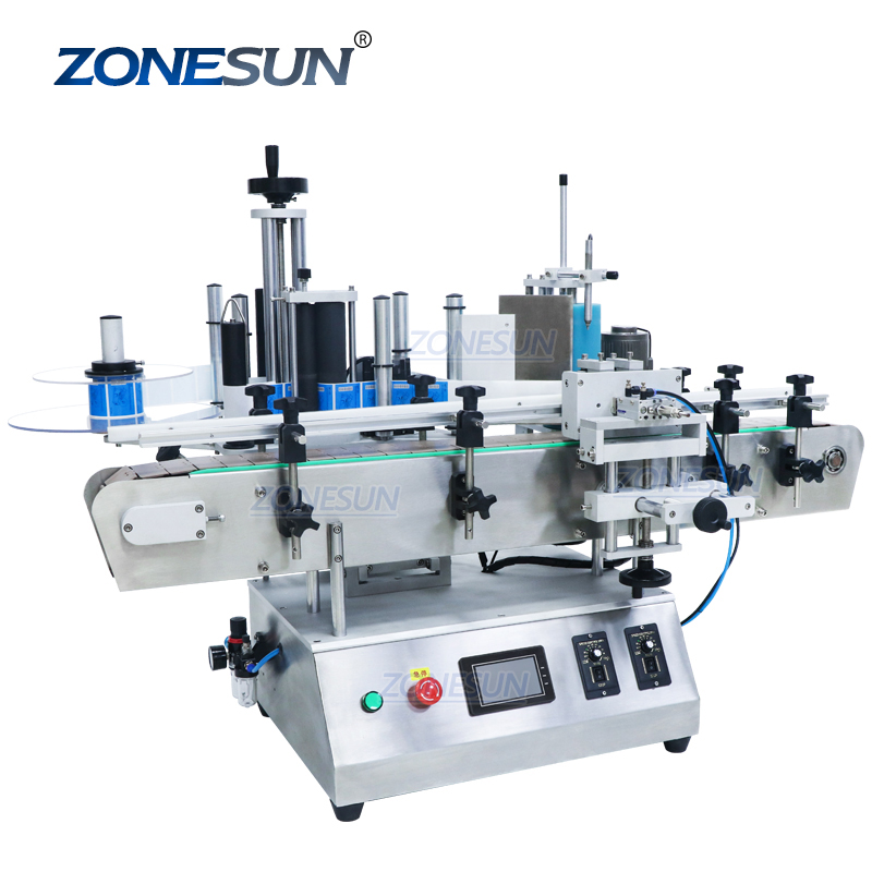 ZONESUN TB-500A Настольный этикетировщик для бутылок с водой, двусторонний автоматический этикетировочный аппарат