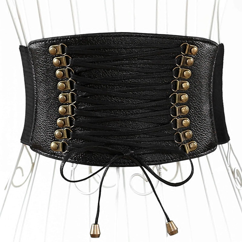 New Women ultra wide belt Elastic slim corset body shaper black retro Punk Tied Waist belt Cummerbund for lady girls