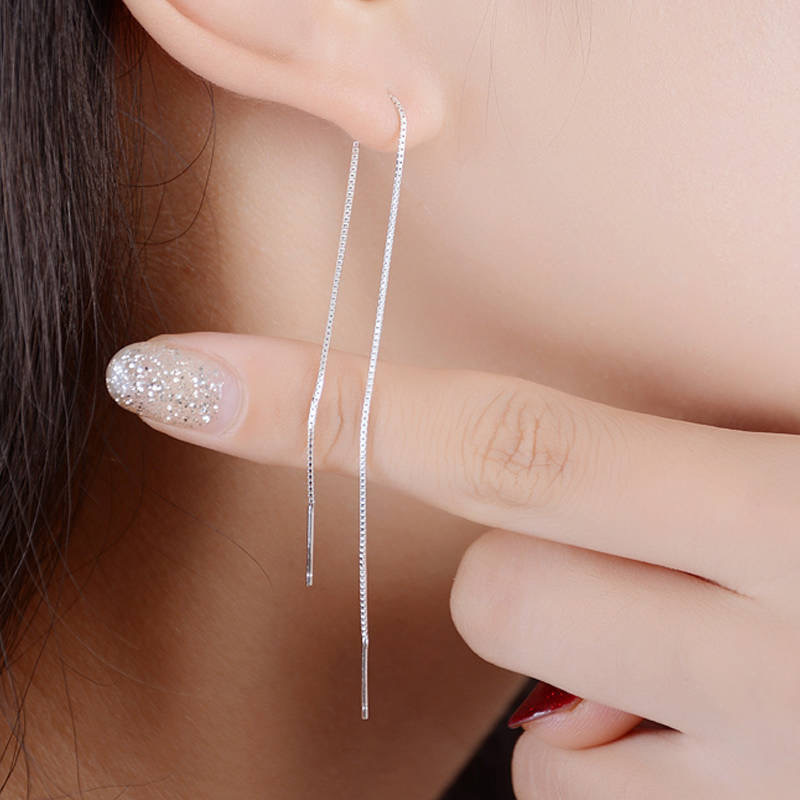 Fashion 925 Sterling Long Tassel Chain Ear line minimalist earrings simple bar drop earrings wire for women