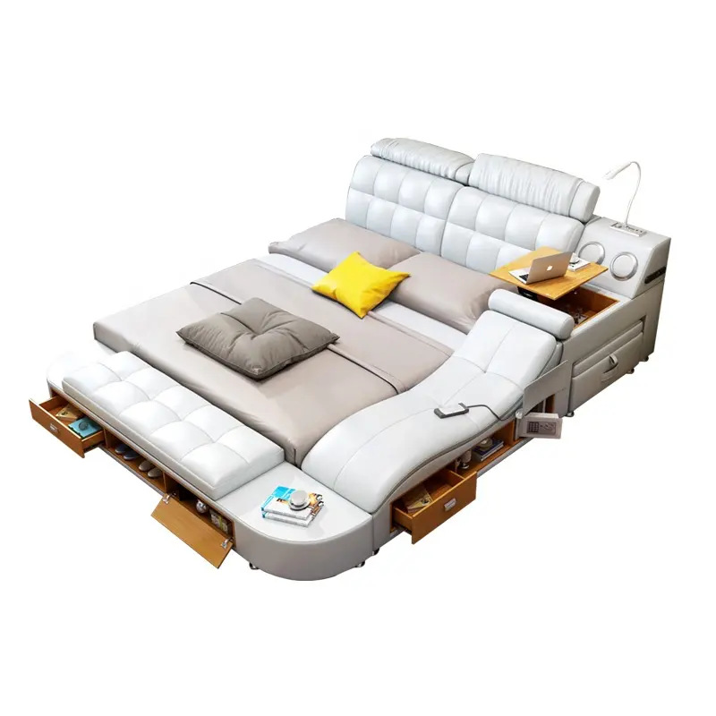 Modern smart multifunction storage king size bed with speaker usb charger massage leather bed