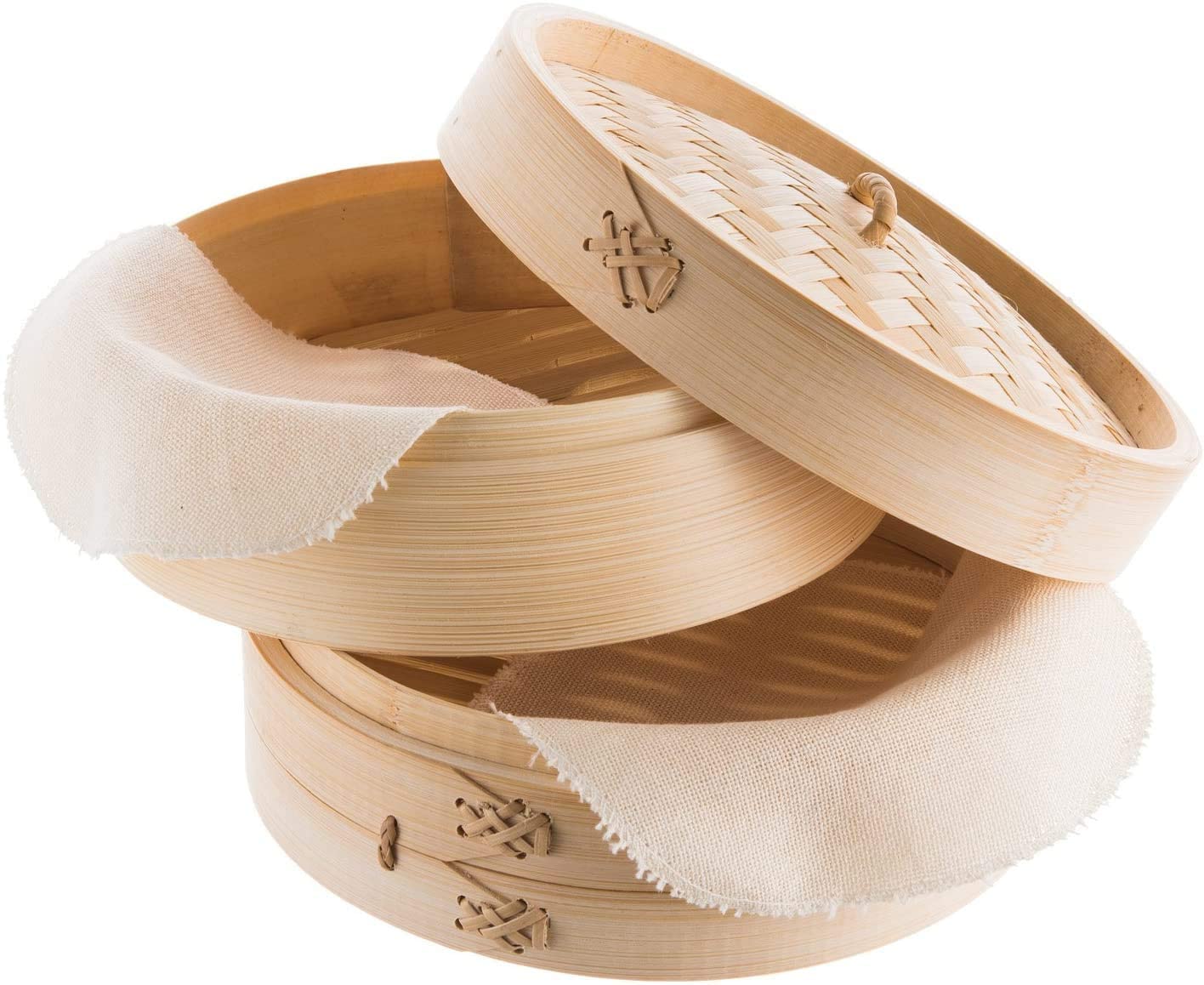8 Inch Bamboo Steamer for Dumplings, Rice, Dim Sum, Vegetables, Fish and Meat