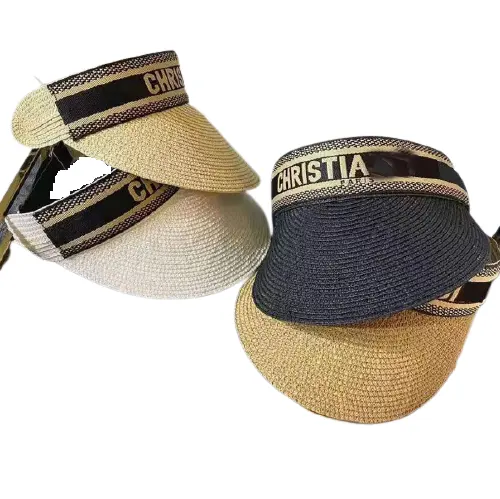 2021 Top sales summer Women's Straw Visor Hat Wide Brim Foldable Sun Hat Roll-up Visor summer hat