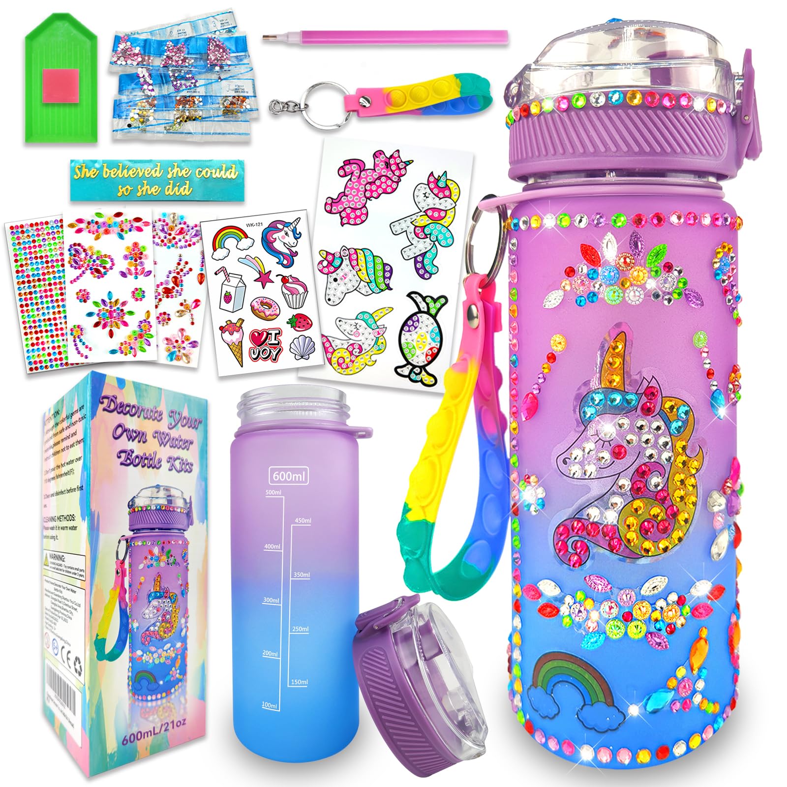 Decorate Your Own Water Bottle Kits DIY Diamond Painting Unicorn Gem Crafts Fun Arts and Crafts Girls Gifts Toys