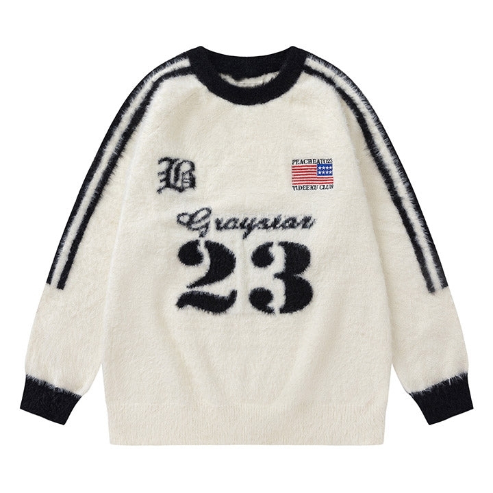 Custom Logo OEM&ODM Design Pattern Fuzzy Mohair Knit Sweater Mink Yarn Casual Fashion Men's Sweater