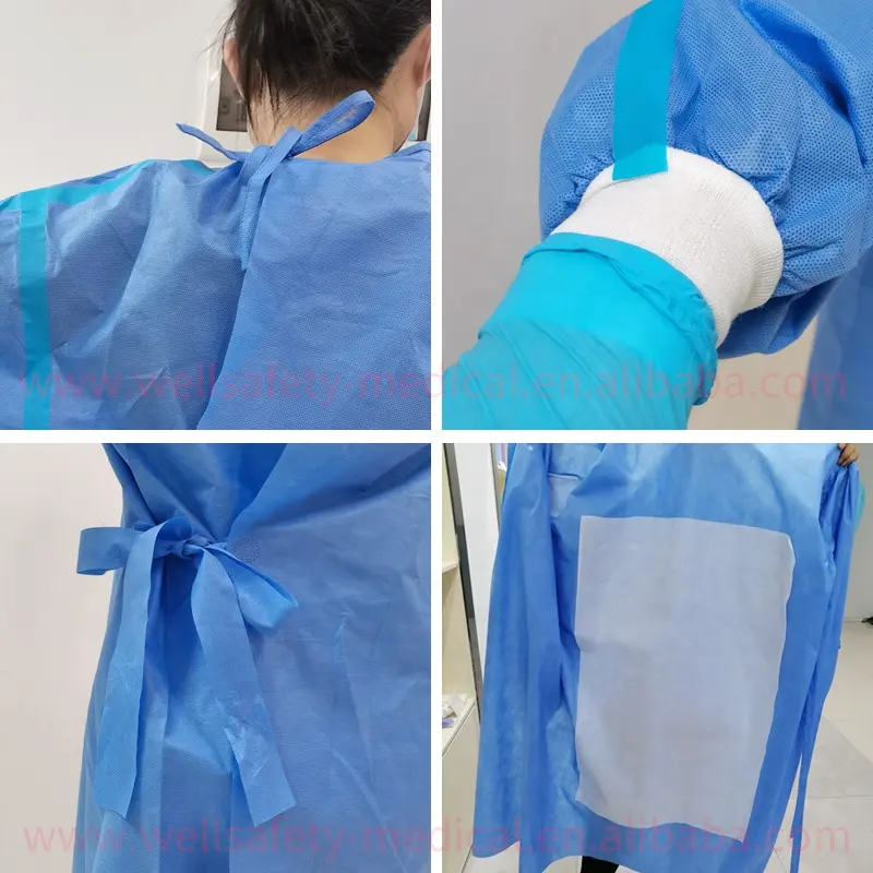 Disposable Hospital Surgical Gown Factory Stock SMMS 45g Disposable Surgical Gown With Sealing Tape For Hospital Chemotherapy Service Level 4 En14126 510K
