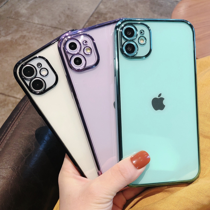 Soft Transparent Silicone Phone Case For iPhone 11 12 mini Pro Max XS X XR Max 7 8 Plus Electroplated Cases Cover