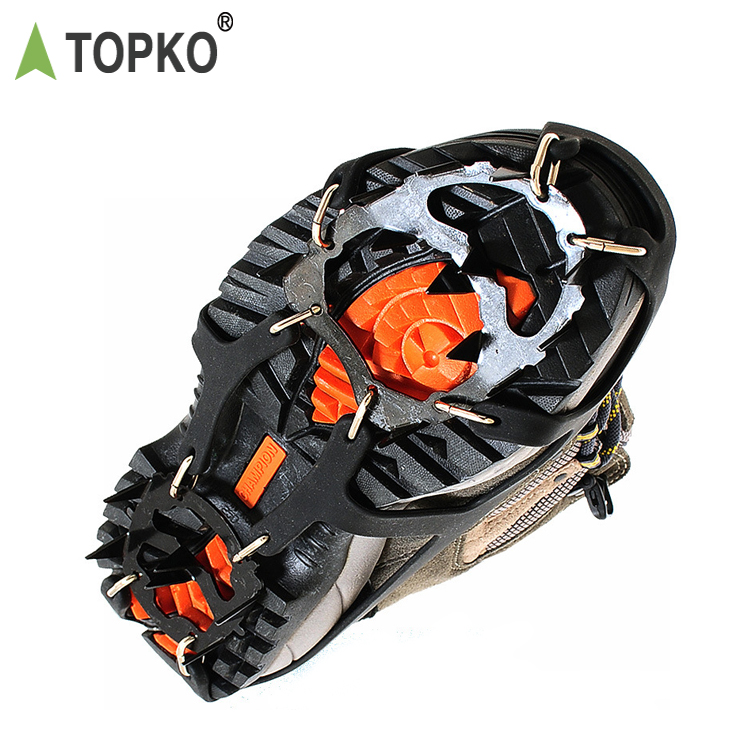 TOPKO stainless steel spikes and durable silicone traction cleats for walking jogging on snow and ice