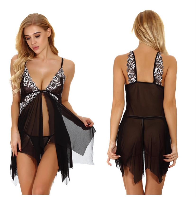 Wholesale Women Lace Lingerie Front Closure Babydoll V Neck Nightwear Sexy Chemise Nightie Lingerie for Women Honeymoon