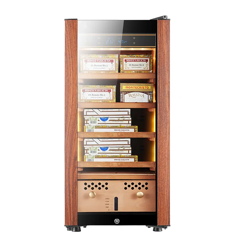 Spanish Cedar Wood Shelves And Drawer 80L Tempered Glass Cigar Humidor Digital Display
