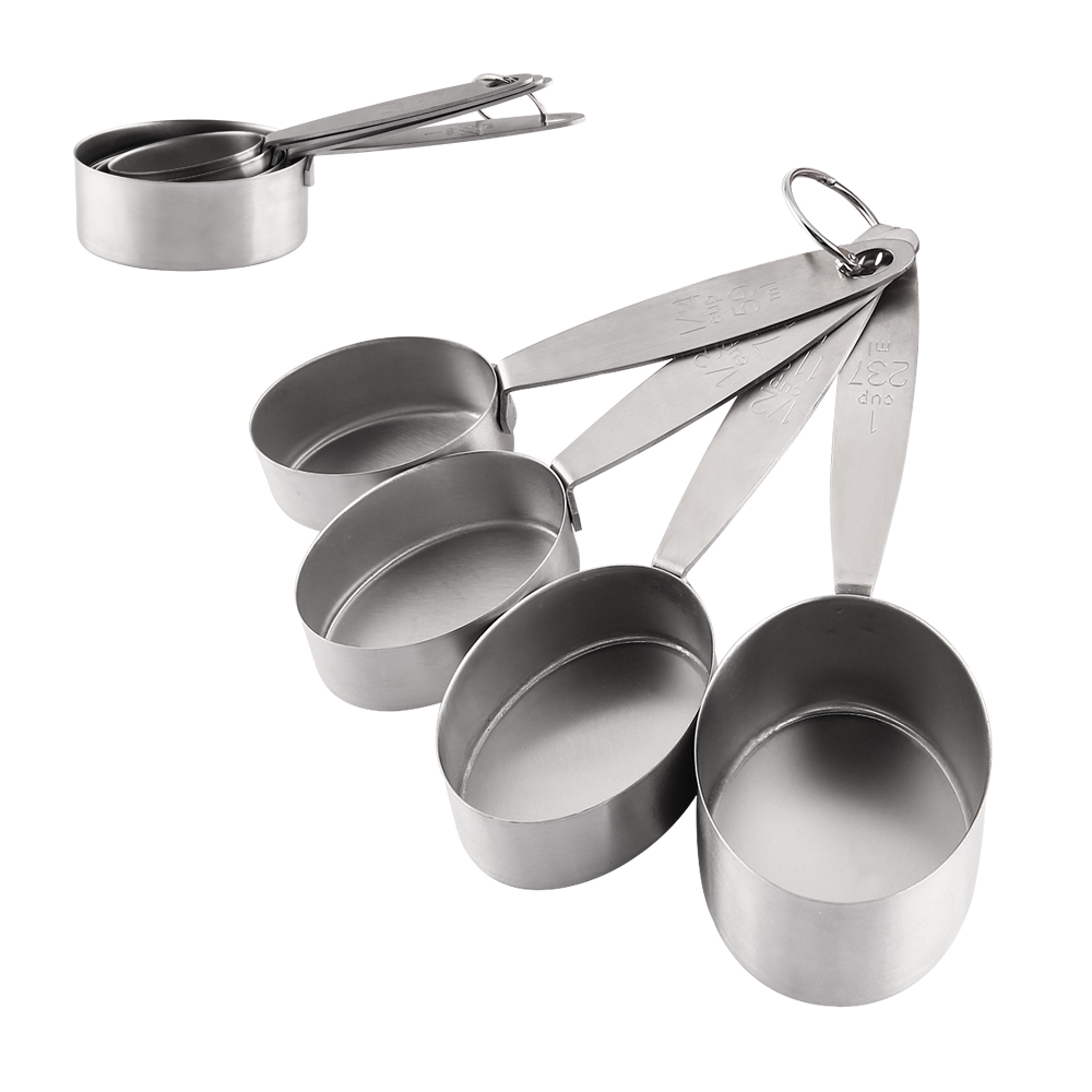High quality heavy duty matt polished stainless steel measuring cups set spoons special oval shaped