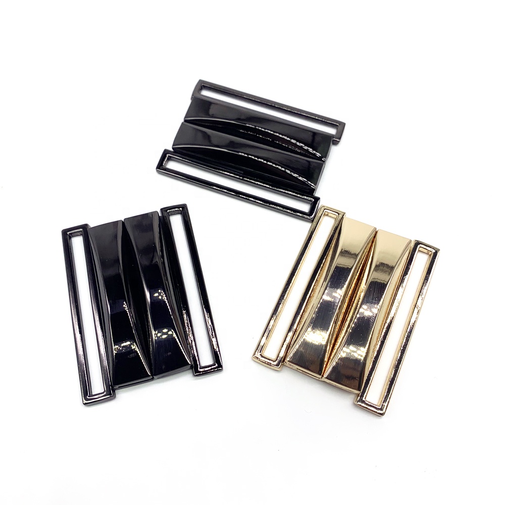 fashion metal zinc alloy webbing two pieces interlocking quick release buckle for elastic waistband belt of dress coat pants