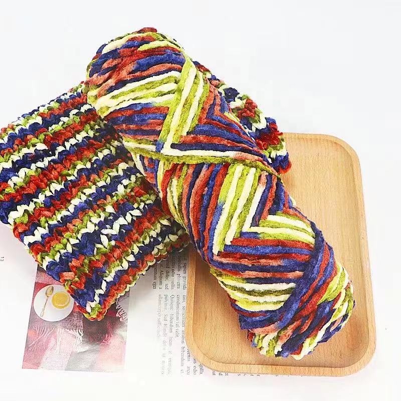 Wholesale textile 100g dyed wool crochet fancy velvet yarn 100% polyester fuzzy knitting chenille yarn
