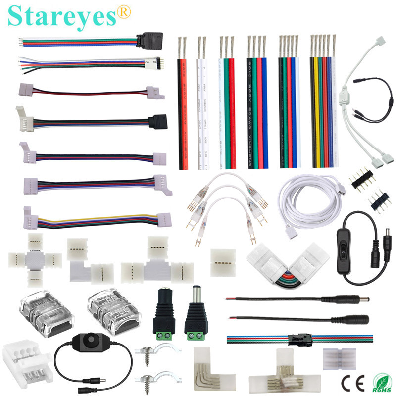 LED Strip Connector 8mm 10mm 2 Pin 3Pin 4 Pin 5 Pin 2835 5050 Single Color RGB RGBW Solderless Wire Free Welding Connector wire