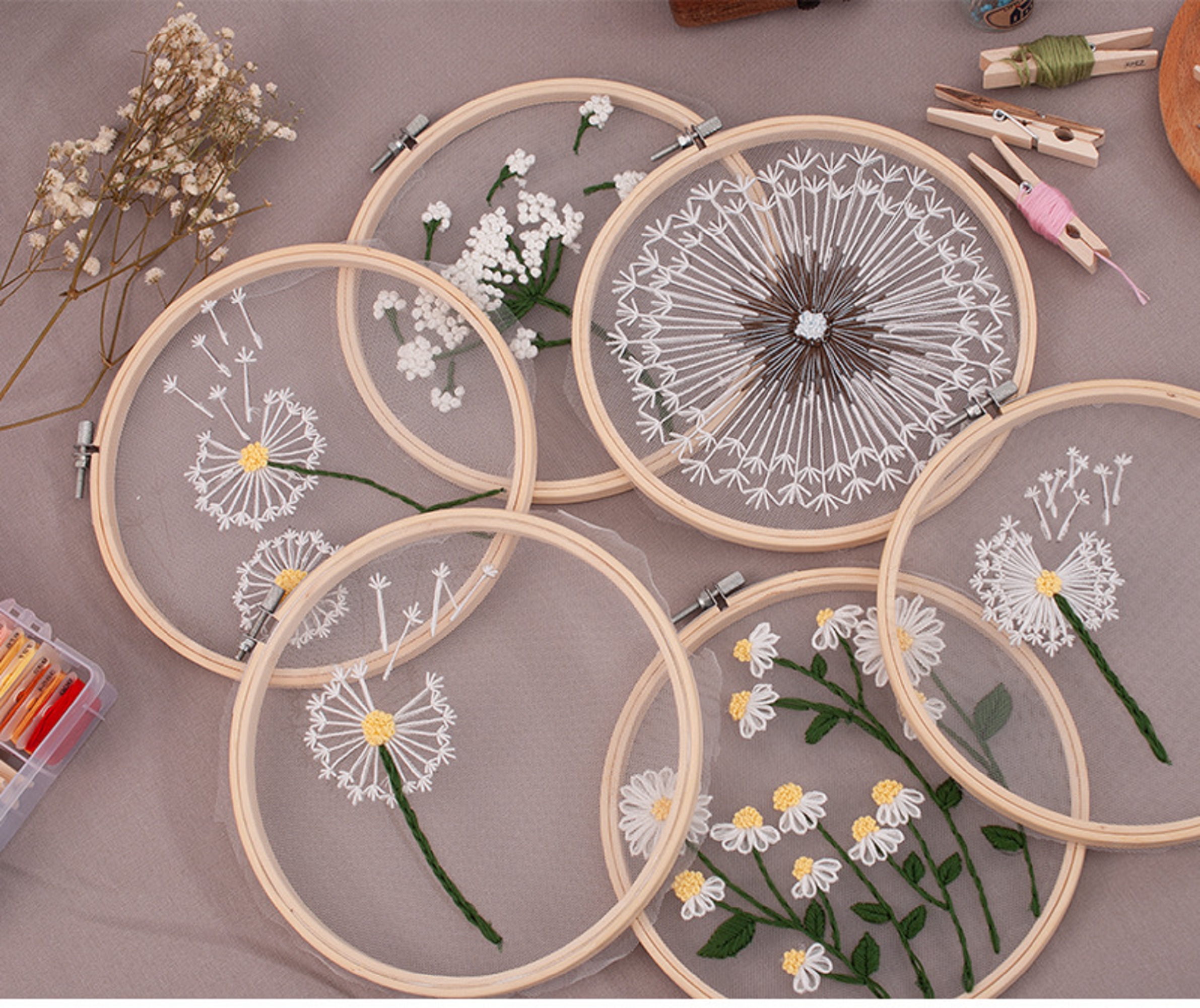 Transparent Embroidery Kit for Adults with Hoop, Thread, Needles, Full Kit, DIY Craft for Beginner