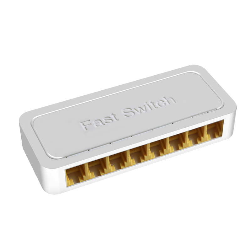 DC powered new design 100M 8 ports ethernet switch plug and play