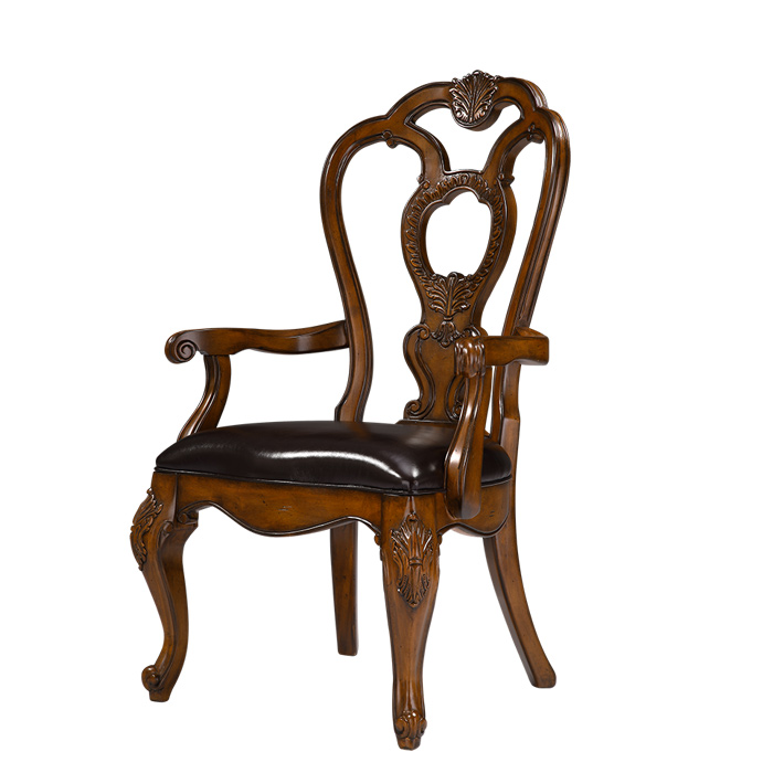 American Style Luxury Chair For Hotel Banquet Antique High Quality Arms Wooden Black Leather Dining Chairs