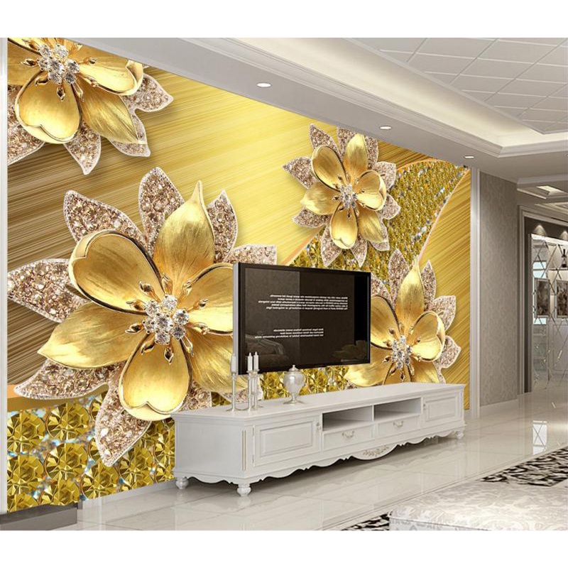 Custom Jewelry flower gold diamond 3d 5d 8d 18d wallpaper mural home decoration adhesive