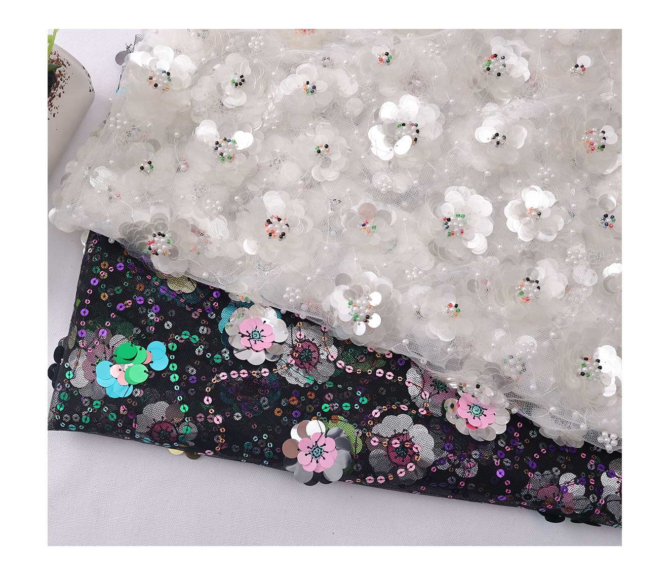Customization Glitter Sequin New Arrivals Unique Flower Embroidery Lace Tulle mesh Fabric For Women's Dresses Men's shoes