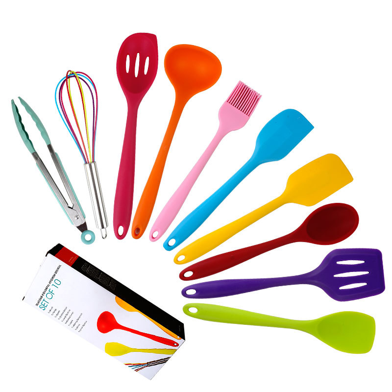 In stock wholesale color silicone kitchenware10Non-stick cookware set kitchenware cooking tools