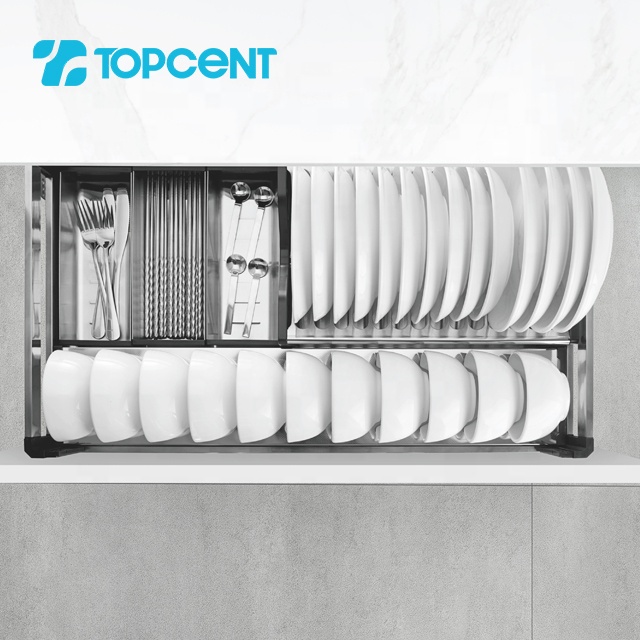 TOPCENT stainless steel metal cabinet cupboard plating dish pull out rack sliding soft close kitchen basket